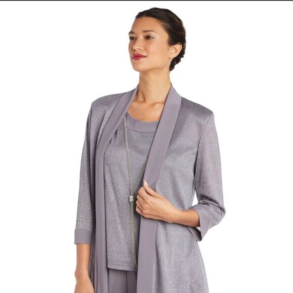 NWT R&M Richards Faux Two-Piece Pant Set with Metallic Details - Picture 3 of 12